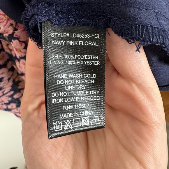 Lush NWT Floral Print Tie Front Long Sleeve Mini Dress Size S Navy Blue Pink - Picture 8 of 12